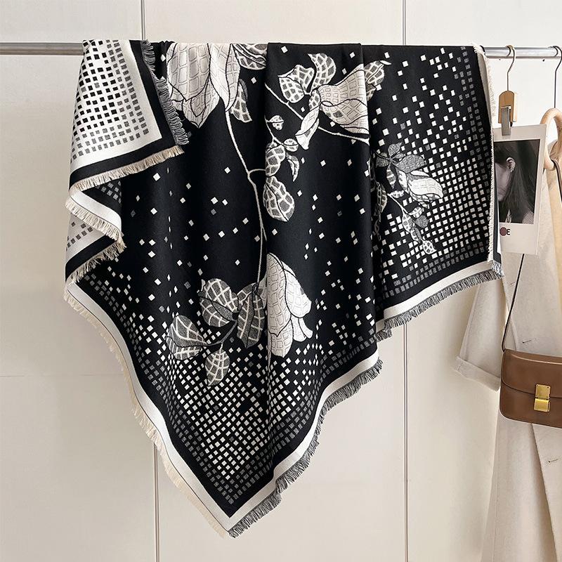 Fashion Printed Imitation Cashmere Warm And Cold Student Dual-Purpose Shawl Age-Reducing Scarf Women