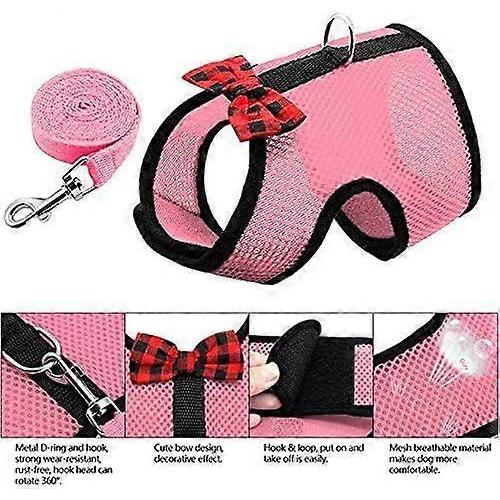 Rabbit Harness with Elastic Leash, Suitable for Small Pets (S: Bust (20-23cm), Pink) -Versailles