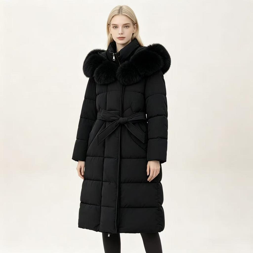 Winter knee versatile padded jacket with lace-up thickened padded jacket women's medium and long hooded jacket padded jacket new
