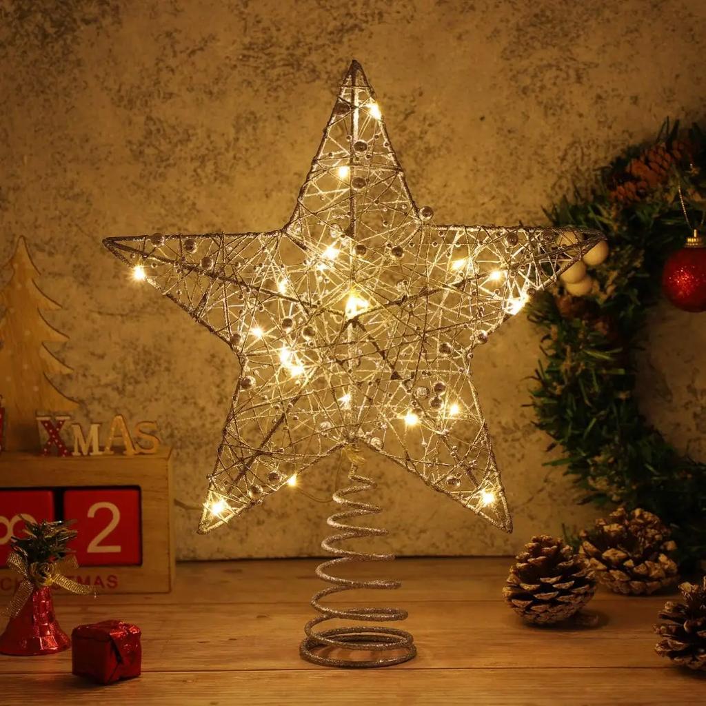 LED Christmas Tree Lights Star decoration Pendant Iron Button Top Star Lights New Year Party Christmas Tree Overhead Lights