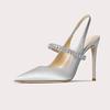 Fashion Women's Diamond Bao Head Sandals 2025 New Thin Heel Pointed Sheepskin Leather High Heels Women's Wedding Shoes Size 34-45