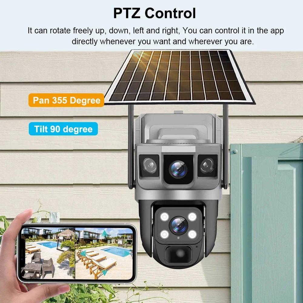 6K 12МП Солнечная Уличная Камера с Тремя Экранами HD Ночное Видение WiFi IP PTZ AI Слежение Безопасность Видеонаблюдение
