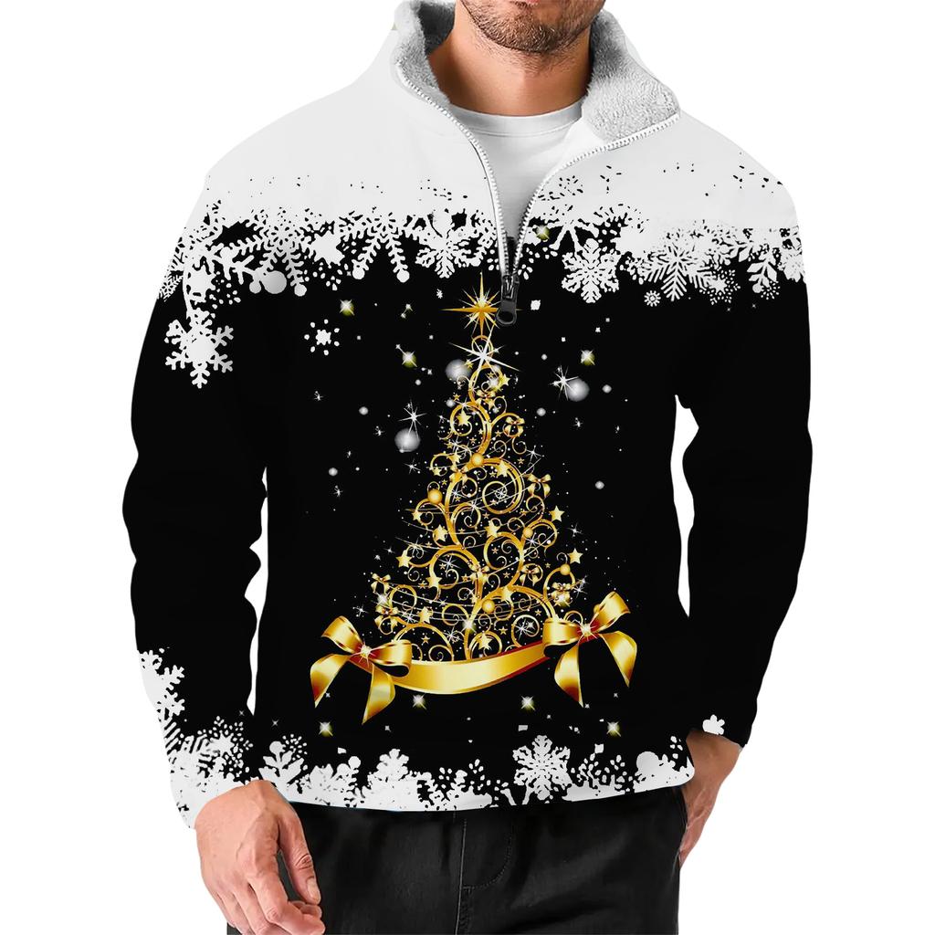 Men's Christmas Stand-up Collar Sweatshirt, Hot-selling Outdoor Casual Top With  Collar