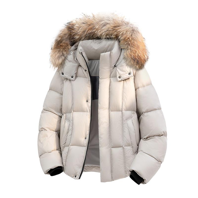 Зимняя мода 2025: Толстая пуховая куртка с большим меховым воротником, 90% белого утиного пуха, Универсальная и теплая, Морозостойкая верхняя одежда