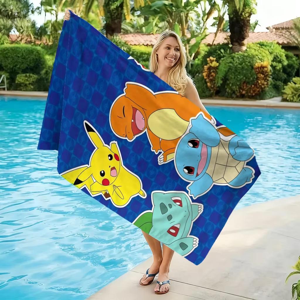 Модное пляжное полотенце с принтом Pokemon, Мягкое, из микрофибры, Легкое, Быстросохнущее, Большого размера для путешествий, кемпинга, Полотенце с Пикачу и декором для детей