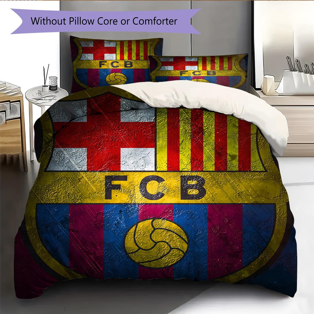 Постельное белье с узором ФК Барселона Домашний декор Подарок на день рождения (1 пододеяльник + 2 наволочки, без наполнителя)