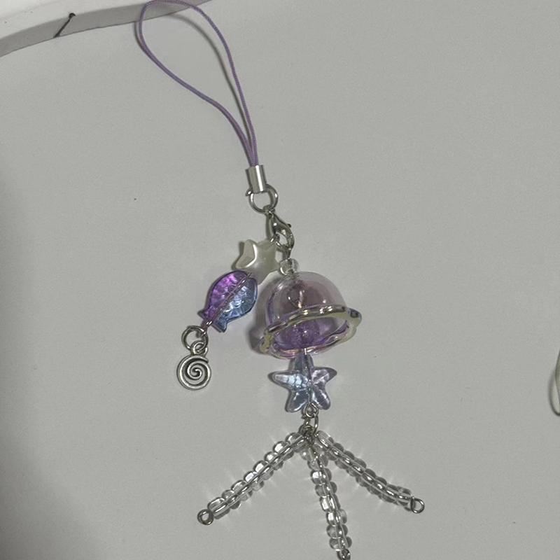 1Pc Y2K Jellyfish Phone Charm Keychain Star Pearl Mobile Phone Chain Unique Fringe Phone Lanyard For Women Girls