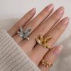 Korean Style Leaf Shape Ring Minority Design Punk Finger Ring Creative Exaggerated Ring  Gift
