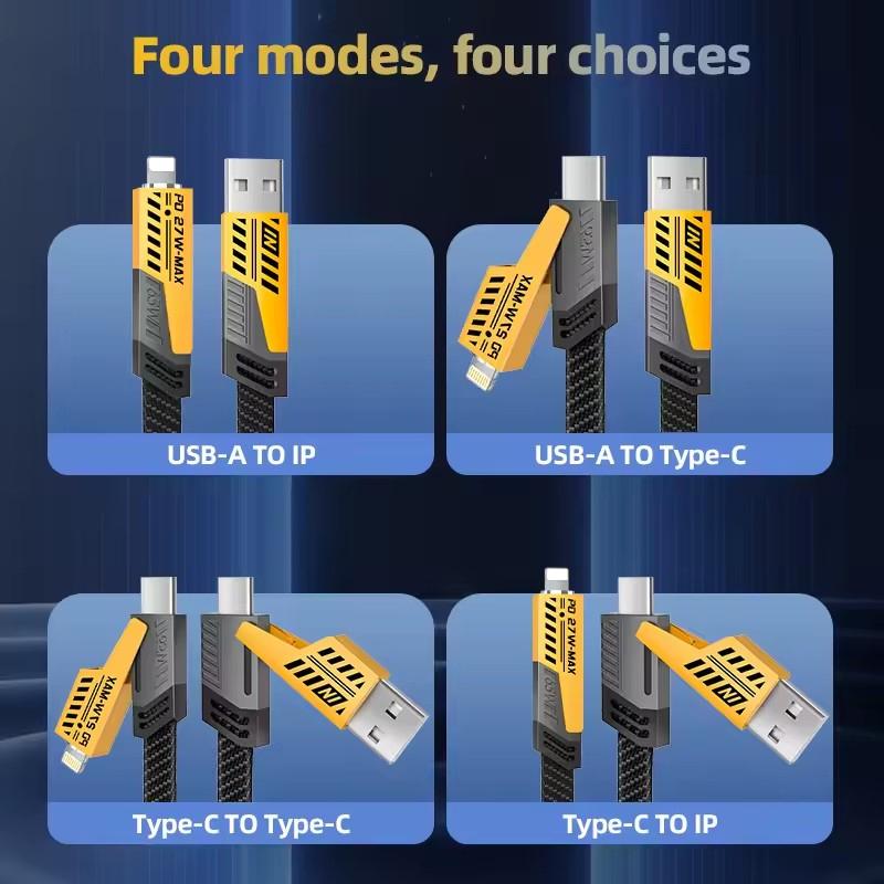 Кабель 4в1 PD 27 Вт USB C для Apple iPhone Быстрая зарядка Кабель Type C для Xiaomi Redmi Samsung POCO 65 Вт Быстрая зарядка USB Кабель для передачи данных