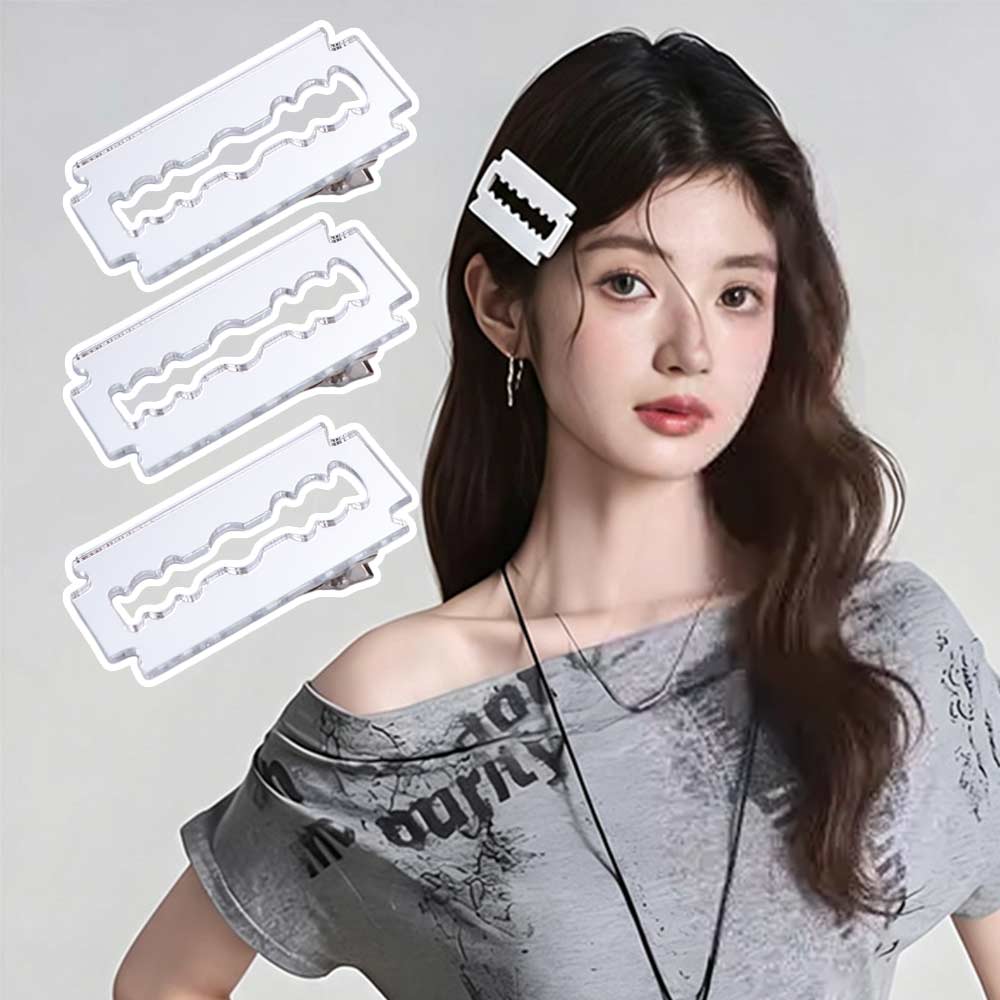 3 pcs/set Metal-Like Razor Blade Barrettes Lightweight Hair Accessories Acrylic Hair Clip Costume