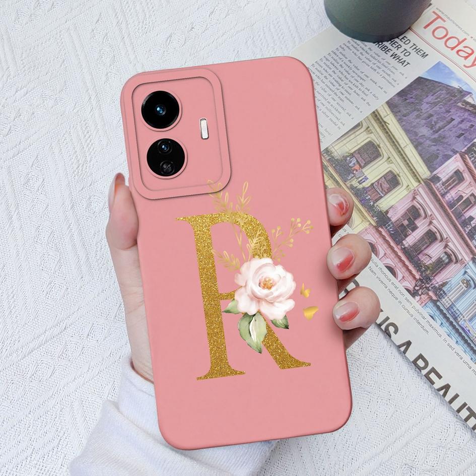Для Vivo Y90 Y91C Y77E Y53S Y56 Y70S Y72T Y74 Y75 Y81 Модный жидкий силиконовый чехол для пары с цветочными буквами для Vivo Чехол для телефона Funda Coque Bumper
