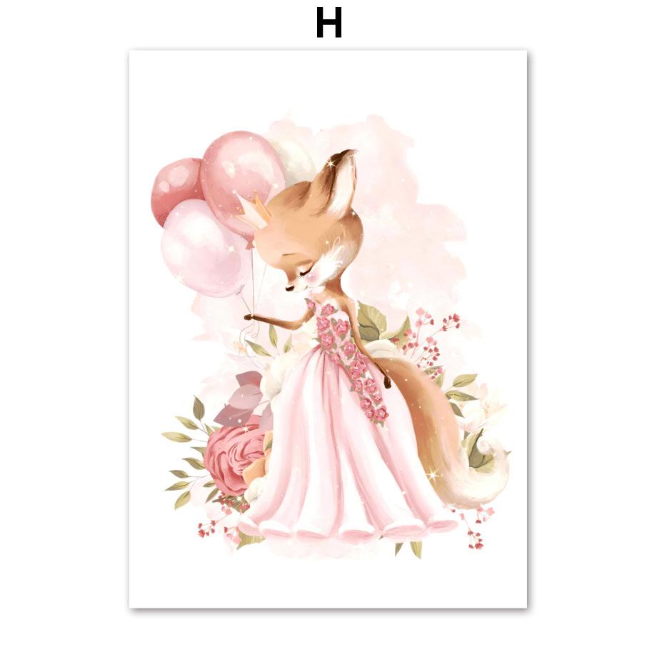 Kawaii палевый кролик, лиса, принцесса, Корона, настенная живопись, холст, живопись, постеры и принты, скандинавские украшения для детской комнаты, фотографии