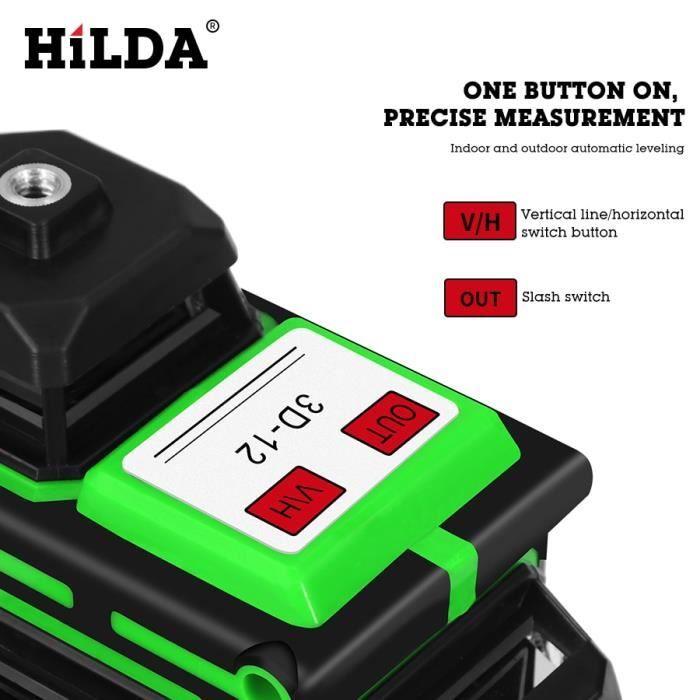 Niveau Laser HILDA 12 lignes niveau 3D auto-nivelant 360 Horizontal et Vertical croix Super puissant niveau Laser vert