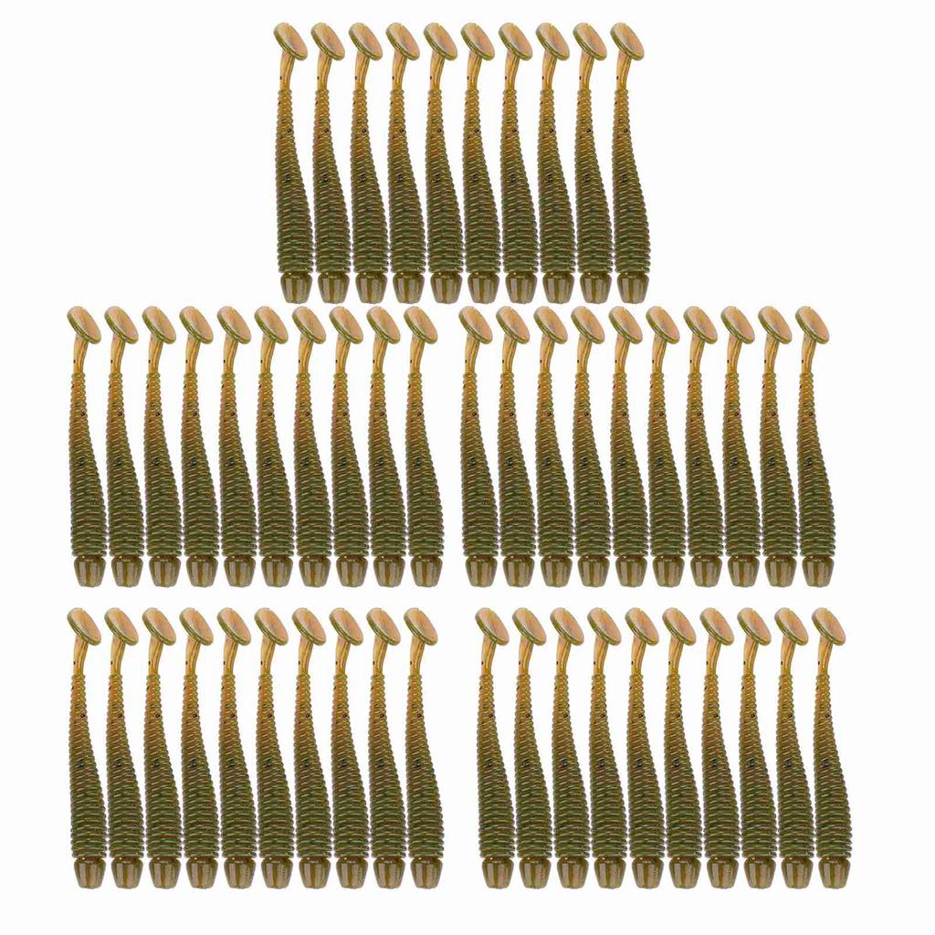 50 шт. 5 см мягкие пластиковые рыболовные приманки с Т-образным хвостом, червячные приманки, рыболовные снасти, аксессуары жемчужно-белого цвета