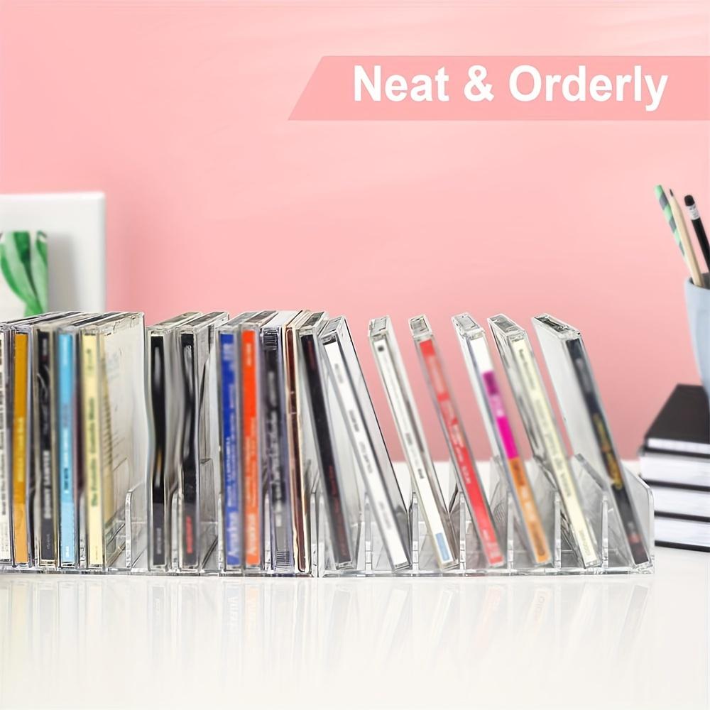 2Pcs Clear Acrylic CD Holder Organizer CD Display Rack up to 14 Standard CD Cases Media Shelf Storage Solution