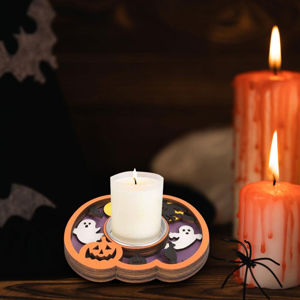 Halloween Wooden Candle Holders, Decorative Ornaments Candle Holders, Holiday Table Decorations