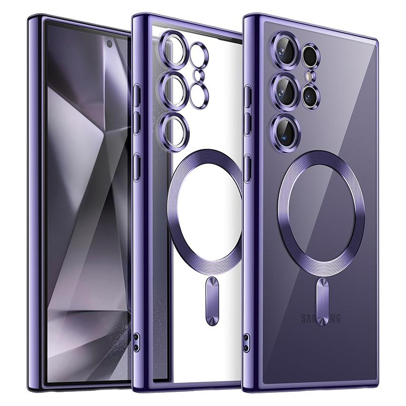 Роскошный прозрачный магнитный чехол для беспроводной зарядки Magsafe для Samsung Galaxy S25 S21 S22 S23 S24 Ultra Plus силиконовый чехол