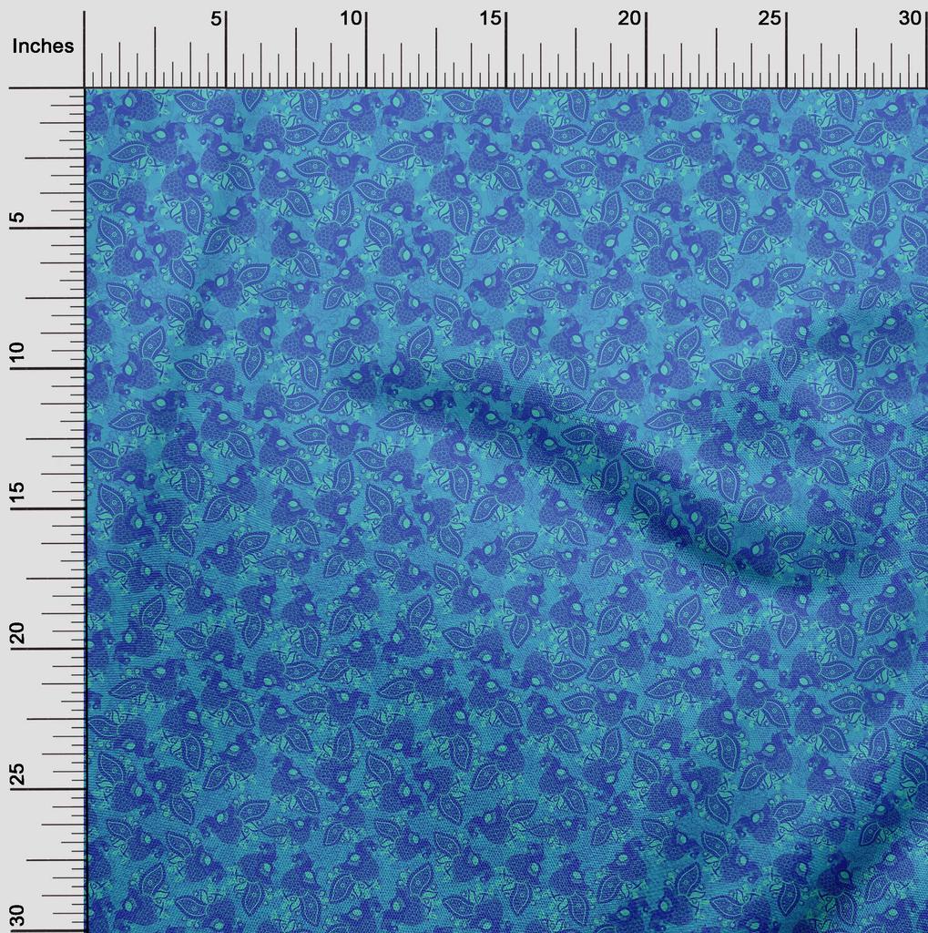 oneOone Cotton Flex Medium Blue Fabric Peacock Sewing Fabric By The Yard Printed Diy Clothing Sewing Supplies 40 Inch