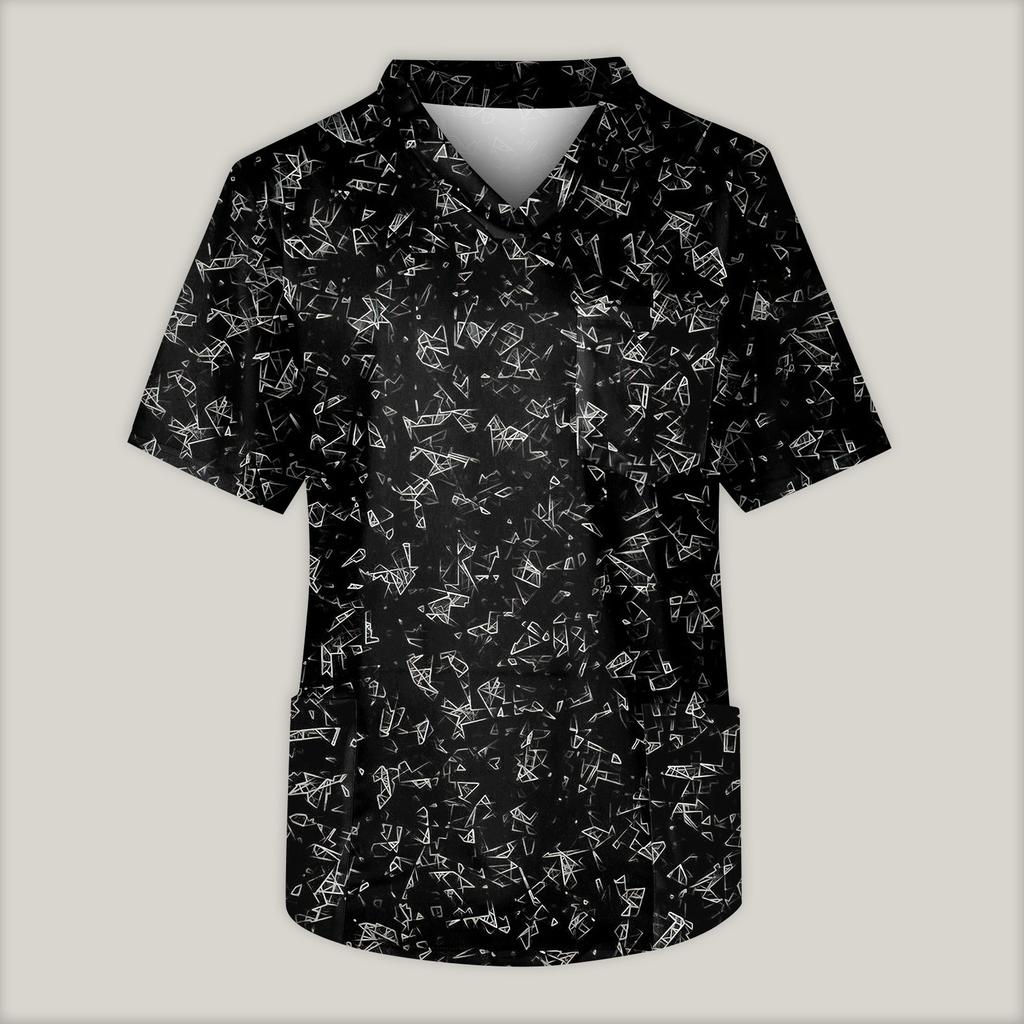 Мужская рабочая блузка с короткими рукавами и v-образным вырезом с принтом, топ с нагрудным карманом