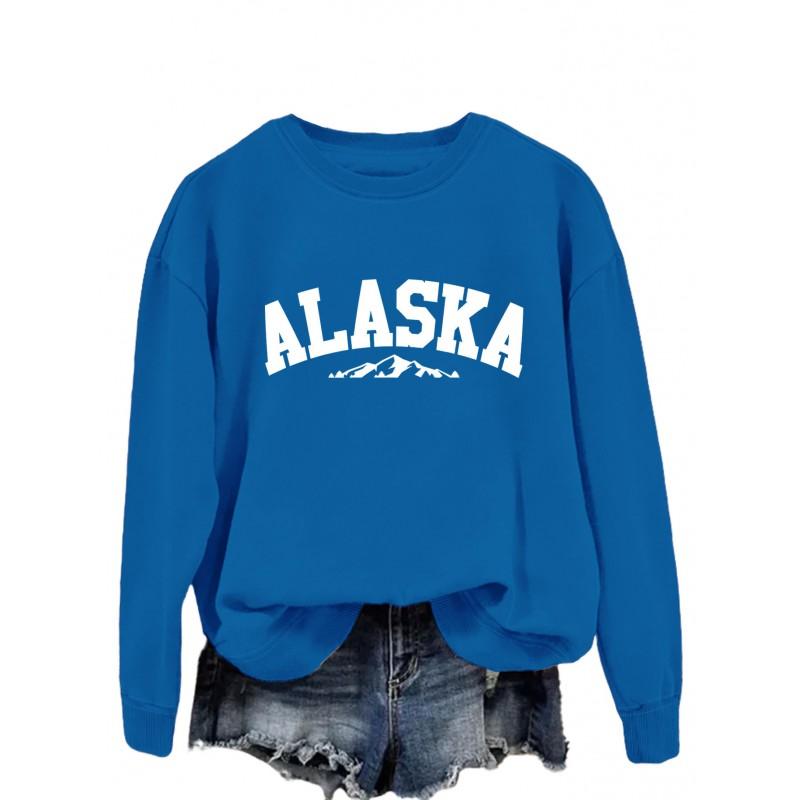 Womens Oversized Crewneck Long Sleeve Sweatshirt Casual Streetwear Printed Cotton Hoodie-Free Size S-XXL