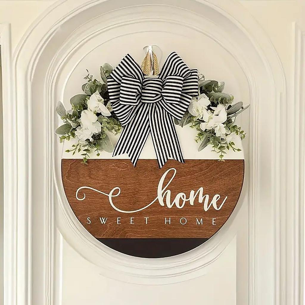 Spring HOME Wreath Wooden Welcome Door Sign Wooden Plaque For Front Door Sweet Home Décor Hanging