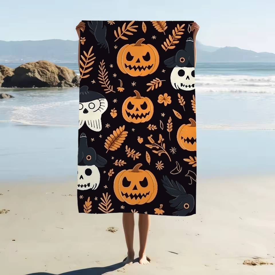 Halloween Cartoon Ghosts Pumpkins Bats Beach Towel Bath Towels Microfiber Quick Dry Sand Free Beach Yoga Spa Gym Pool