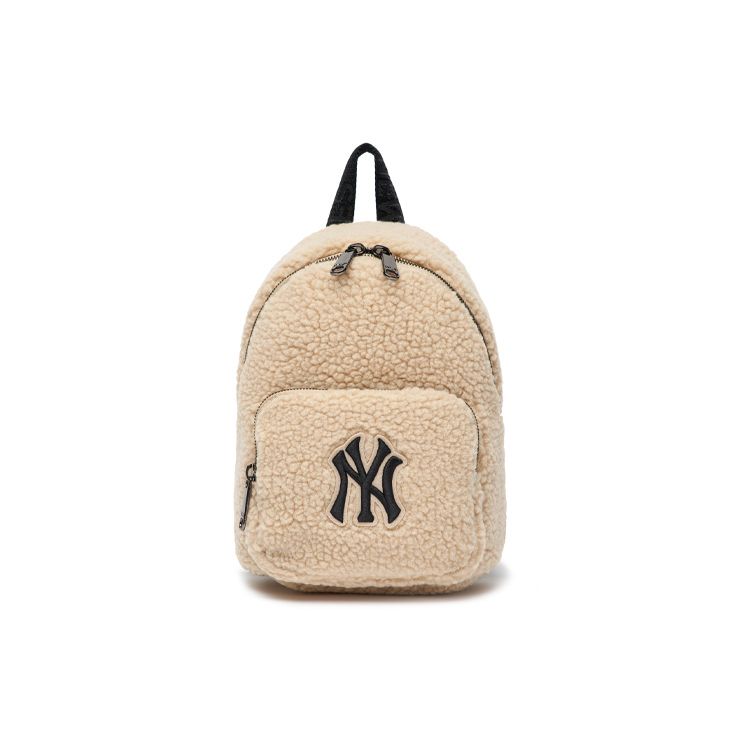 MLB Серия с овечьей шерстью Логотип NY Yankees Рюкзак Мини Женский рюкзак Бежевый 3ABKS0216-50SAS