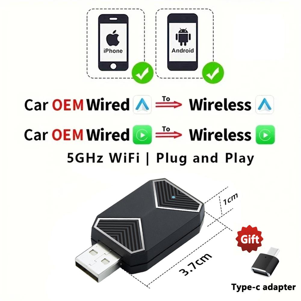 2025 НОВЫЙ 2 в 1 беспроводной Carplay AI Box Android Auto Plug And Play, применимый для преобразования оригинального автомобильного проводного Carplay в беспроводной