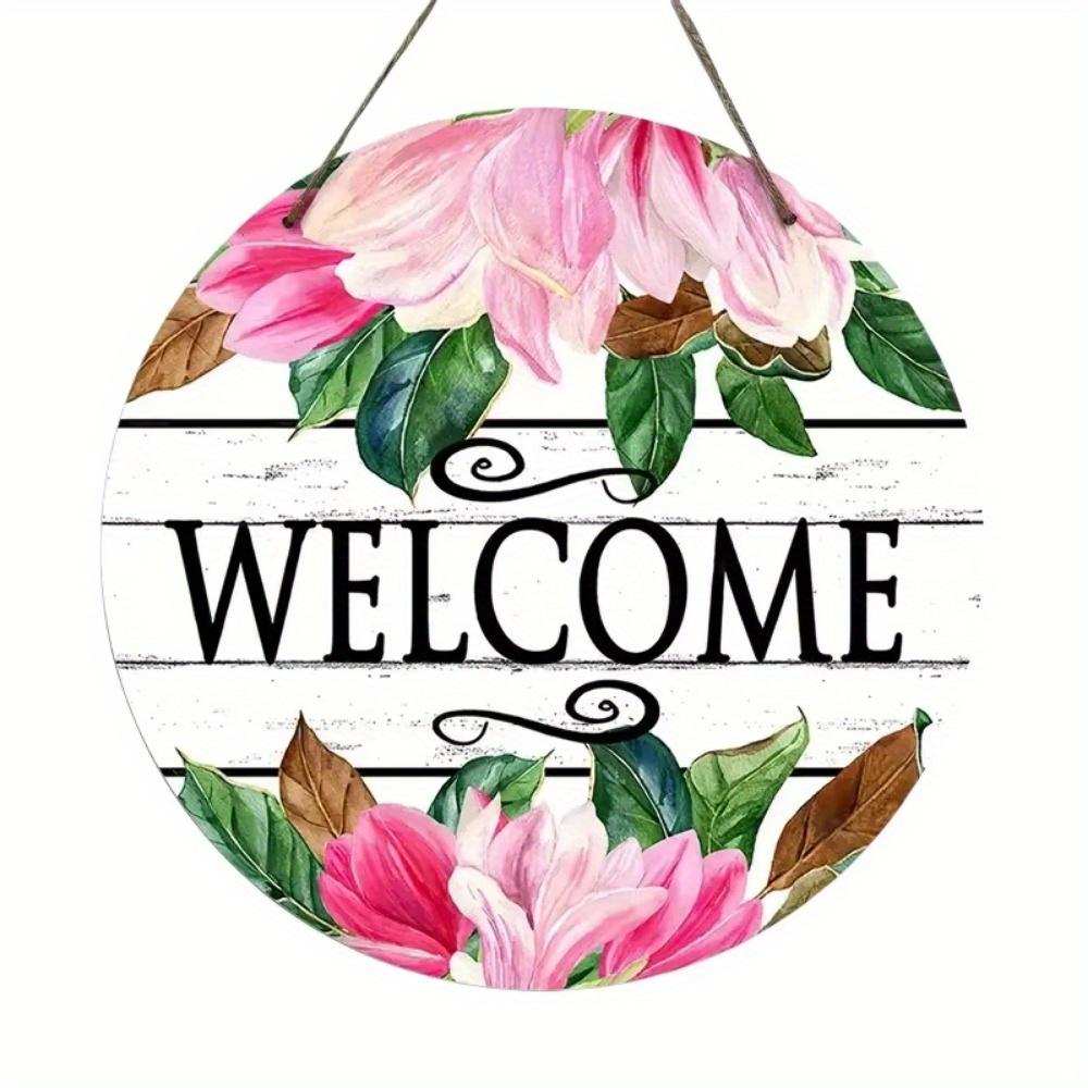 Vintage Welcome Flower Plant Sign, Round Wooden Wreath Sign for Home Room Farmhouse Porch Bar Cafe Wall Decor, Gift for Friends