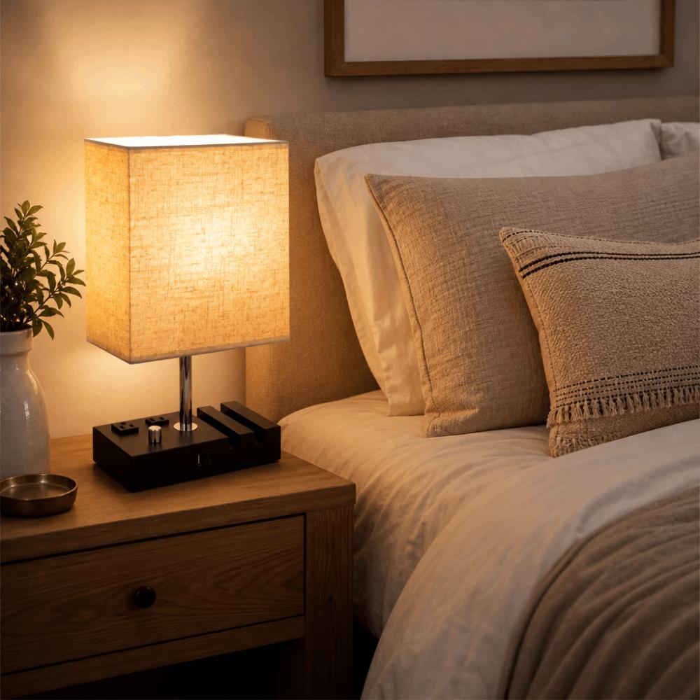 Fabric Lampshade LED Desk Light Warm White LED Bulb Table Lamp Eye-Caring Desk Light  Bedroom