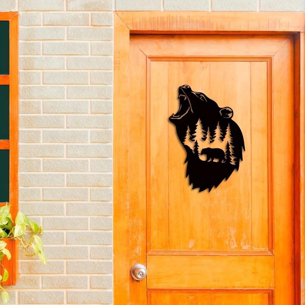 1 шт. Металлическое настенное искусство в виде медведя – стильный декор из металла в виде медведя для дома или офиса, элегантные настенные скульптуры, установленные металлические животные