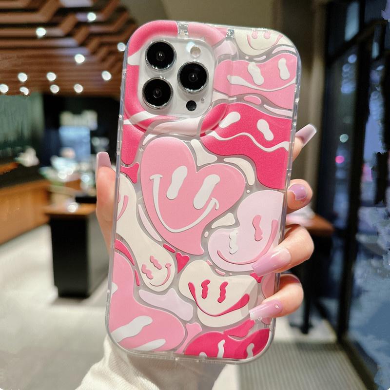 Минималистичный розовый чехол в форме сердца с улыбкой для iPhone 13 11 12 14 15 16 Pro Max 7 8 Plus SE 2 X XR XS противоударный чехол для телефона с подушками безопасности