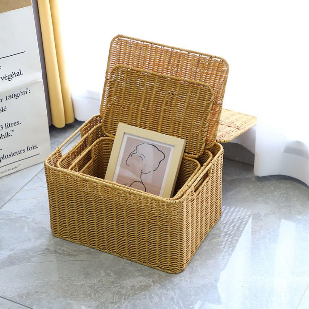 Large Capacity Rattan Storage Box Rectangular Laundry Baskets Woven Storage Basket  Household
