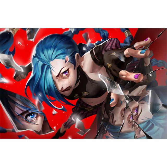 Рамка из цельного дерева, настенное искусство, популярная игра Jinx League of Legends Arcane, постер телесериала, холст, картина для гостиной, любителей игр, домашний декор