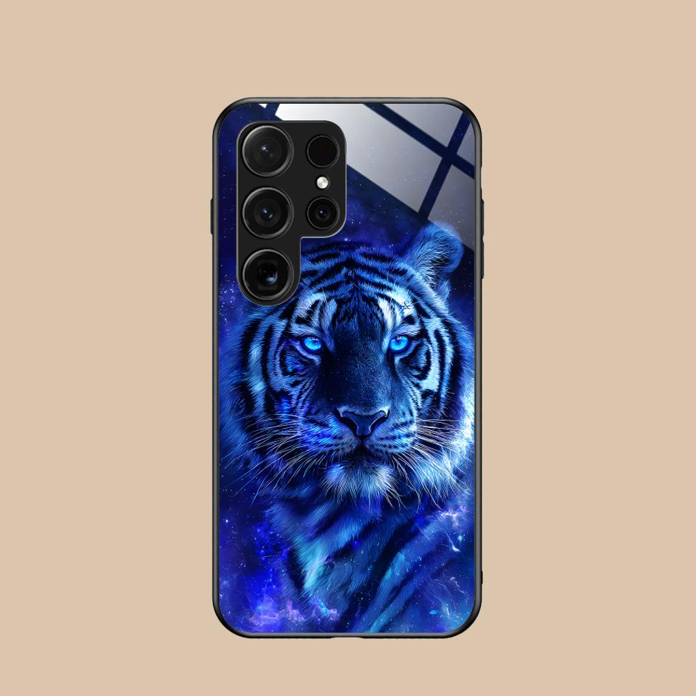 Неоновая чехол-бампер с тигром для мобильного телефона Samsung Galaxy A56 55 54 53 52 51 36 35 34 23 16 15 5G Стеклянный Цветной Чехол Роскошный