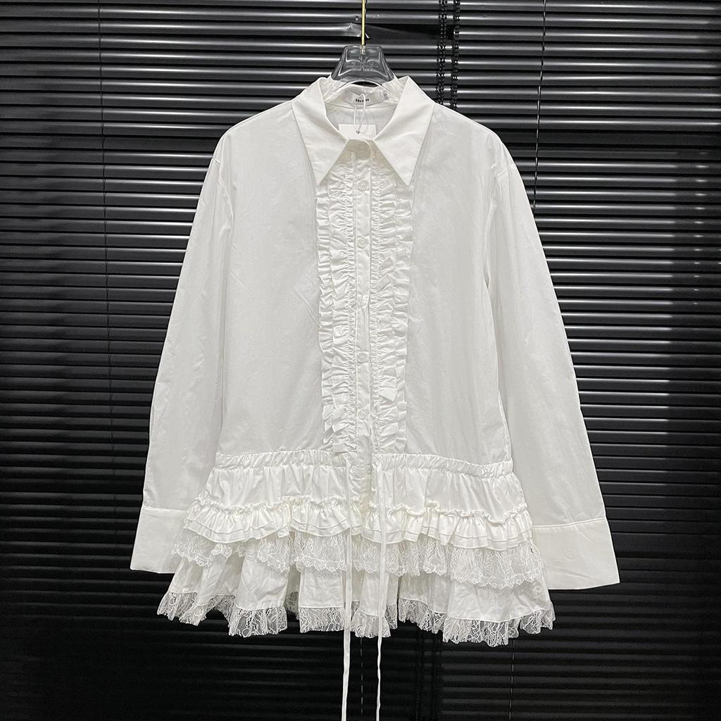 Spring 2025 Women's Lace-Trim Hem Shirt - Heavy Industry Design, Girlish Style