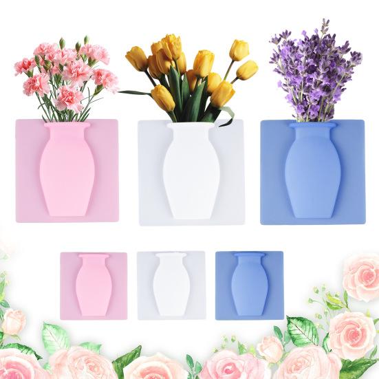 3/6Pcs Wall Mount Silicone Vase Reusable Self-Adhesive Home Office Indoor Refrigerator Window