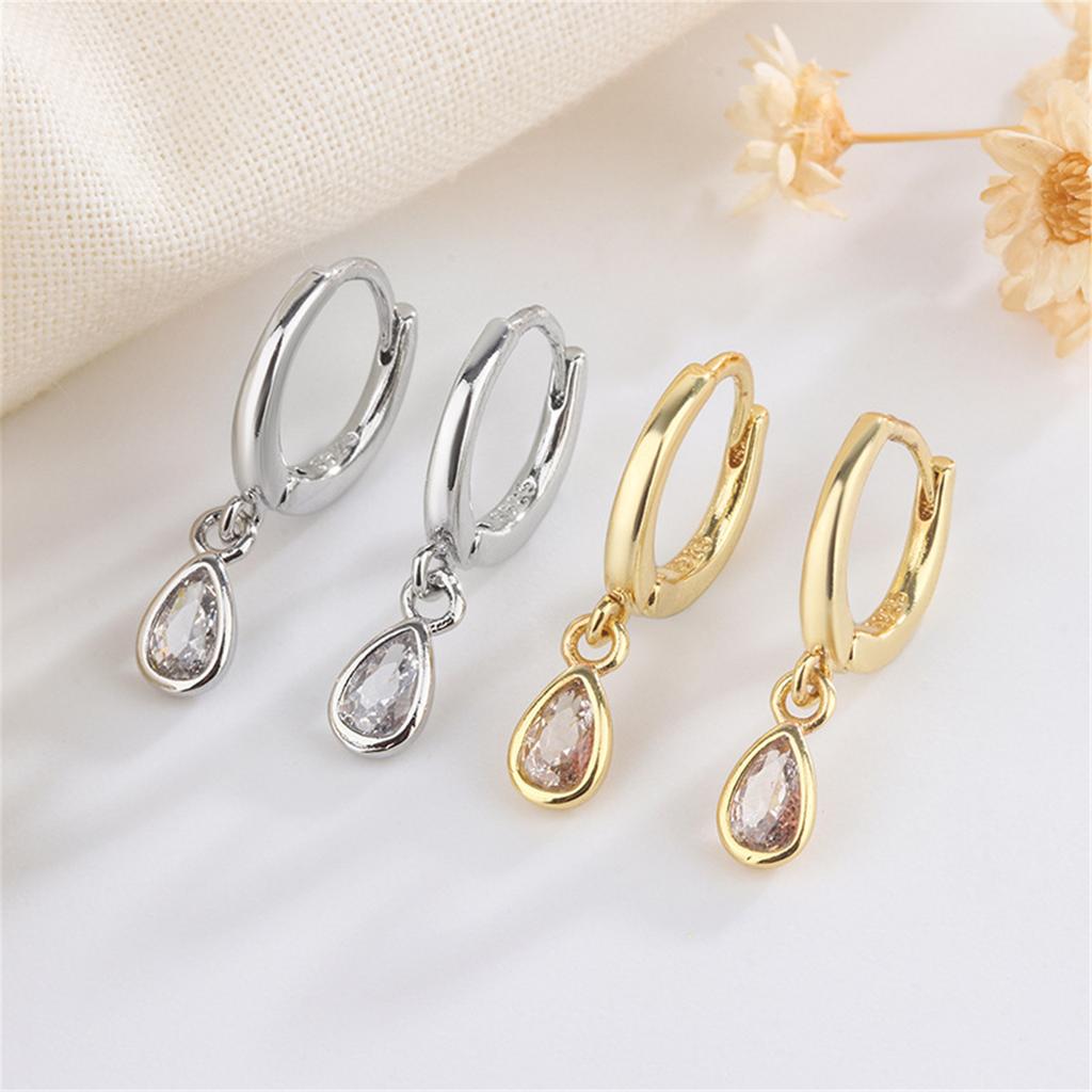 Elegant Zircon Teardrop Dangle Earrings Portable for Women Gold Silver Plated Sturdy Copper Jewelry Accessory Daily Use