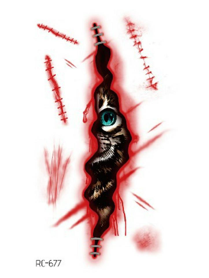 Водонепроницаемые временные татуировки на Хэллоуин: Кровавая рана шрам ужас наклейки