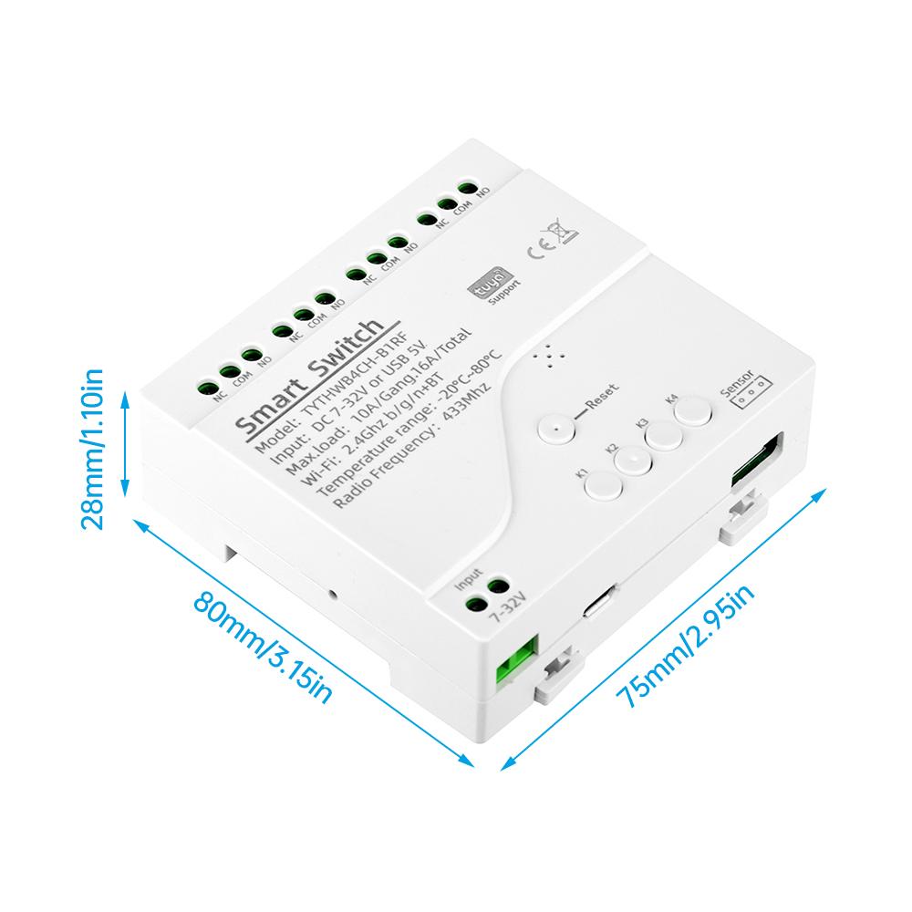 DC 7-32V Tuya Умное WiFi 4-канальное реле с датчиком температуры и влажности Пассивный переключатель с сухим контактом Совместимо с Alexa Alice