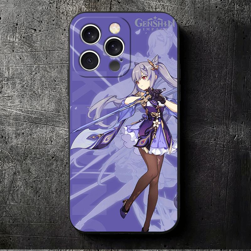 Genshin Impact Кэцин Мягкий чехол для телефона для iPhone 16 16E 17 Air 15 Pro Max 14 Plus 13 Mini 11 12 7 Черный чехол Задняя панель