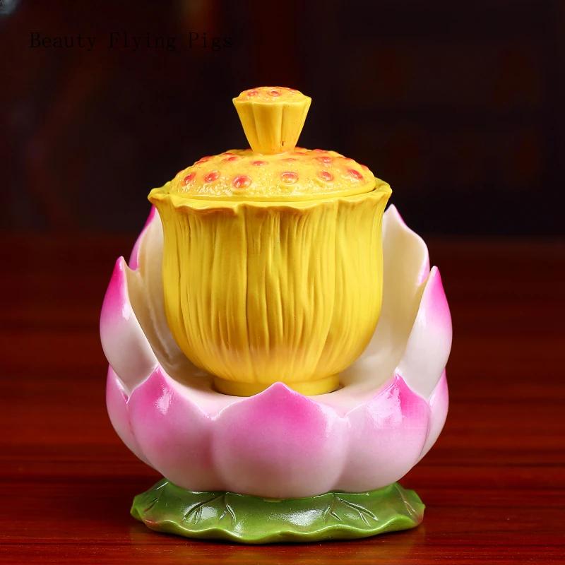 Высококачественная керамическая чашка для лотоса размером 10,5x7,8 см, чашка для очистки воды, зал Будды для дома Гуаньинь, буддийская утварь и украшения