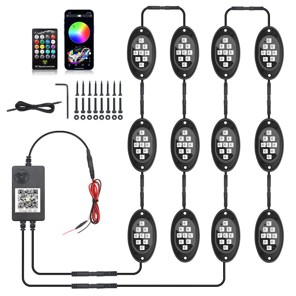 4/6/8/10/12Pods RGB LED Rock Lights Kit Bluetooth APP Control  Music Neon Car Underglow Lamp for Offroad Truck SUV 4x4 ATV Boat