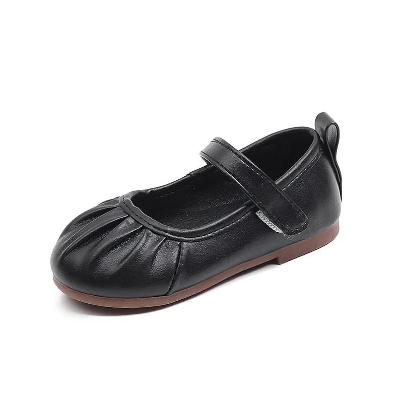 Новые шикарные однотонные балетки для девочек, детские модные плиссированные кожаные туфли, мягкие милые туфли принцессы для танцев, для вечеринки, свадьбы