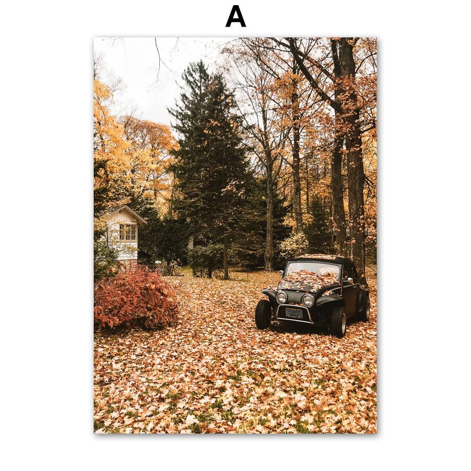 Autumn Pumpkin Village Leafs Road Abstract Line Wall Art Canvas Painting Nordic Posters And Prints Wall Pictures For Living Room