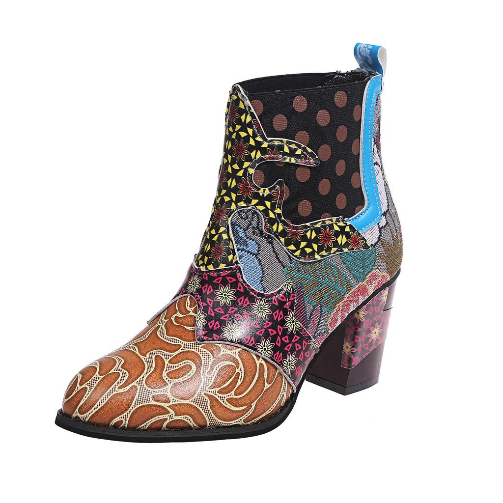  Сапоги Женская обувь Короткие сапоги с принтом Зимние и осенние ботинки