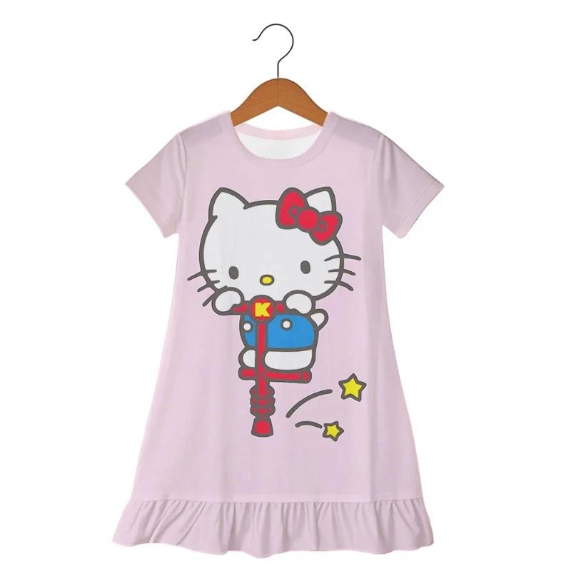 Пижама Детская Hello Kitty Летняя Юбка Модная Повседневная 3-6 Лет Платье для Девочек