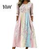 Trendy Autumn Floral Midi Dresses Long Sleeve Dress, Women Cottagecore Waist Cinching Body Shaping Slim Fit Dress for Vacation Street Party