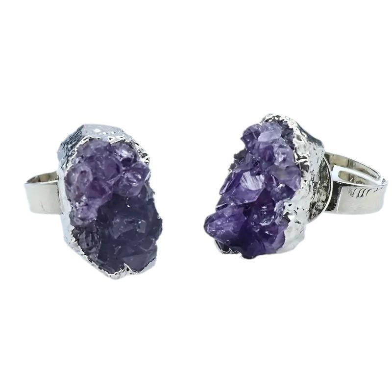 Natural Amethyst Crystal Cluster Galaxy Agate Crystal Cluster Ore Irregular Ring Jewelry Sells Well