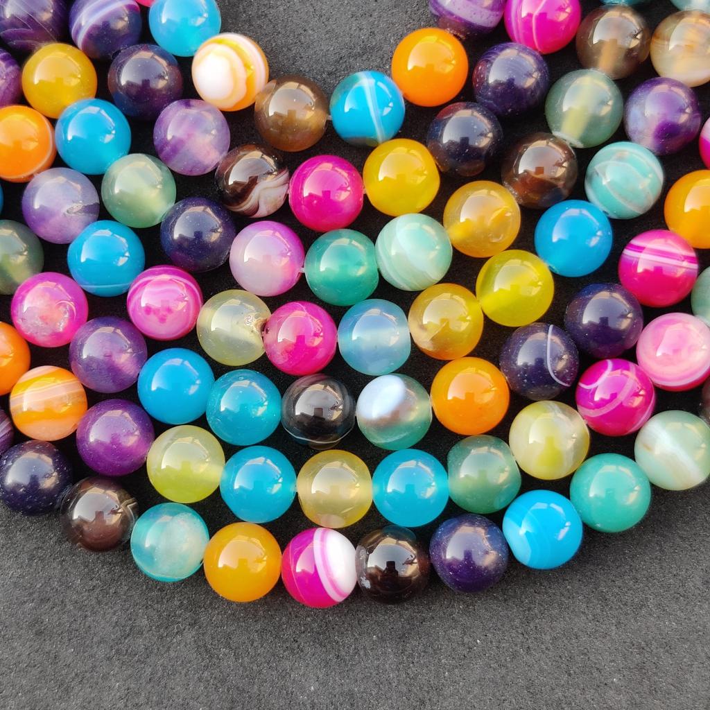 Natural Colored Rainbow Mix Striped Banded Agate Beads, Gemstone Beads, Loose Round Beads, 14-15 Inch Strand, 6mm 8mm 10mm Size Stone Beads.